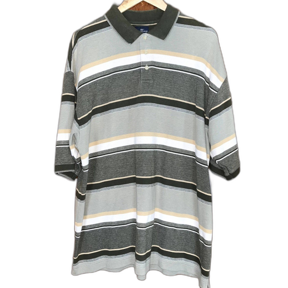Dockers Golf Men's XL Green Striped Polo Casual Athleisure Athletic Wear